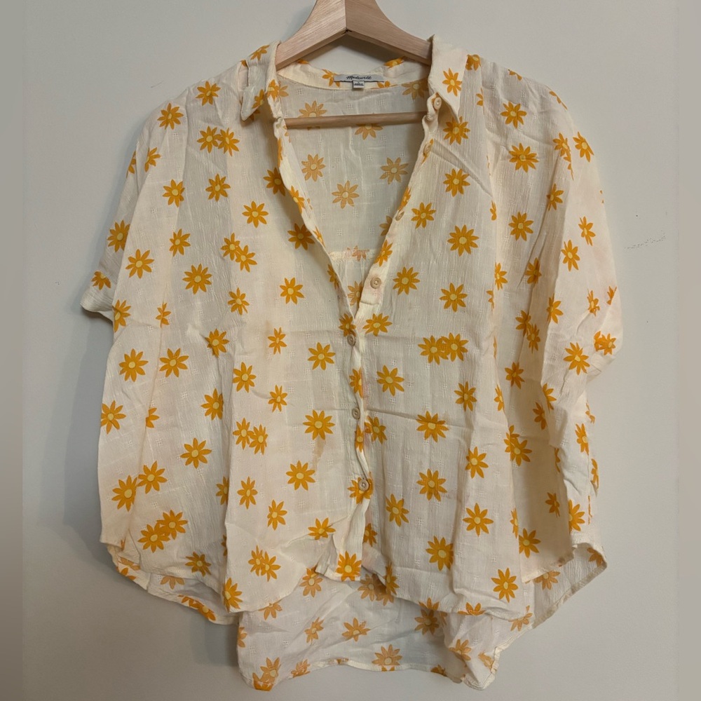 Madewell Cream Blouse with Yellow Floral Print